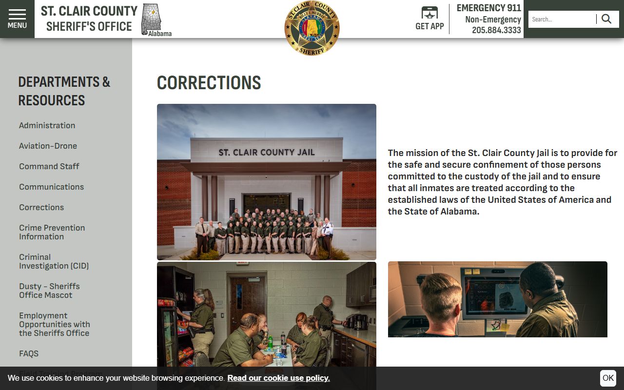 St. Clair County Jail corrections page with jail roster and inmate service details