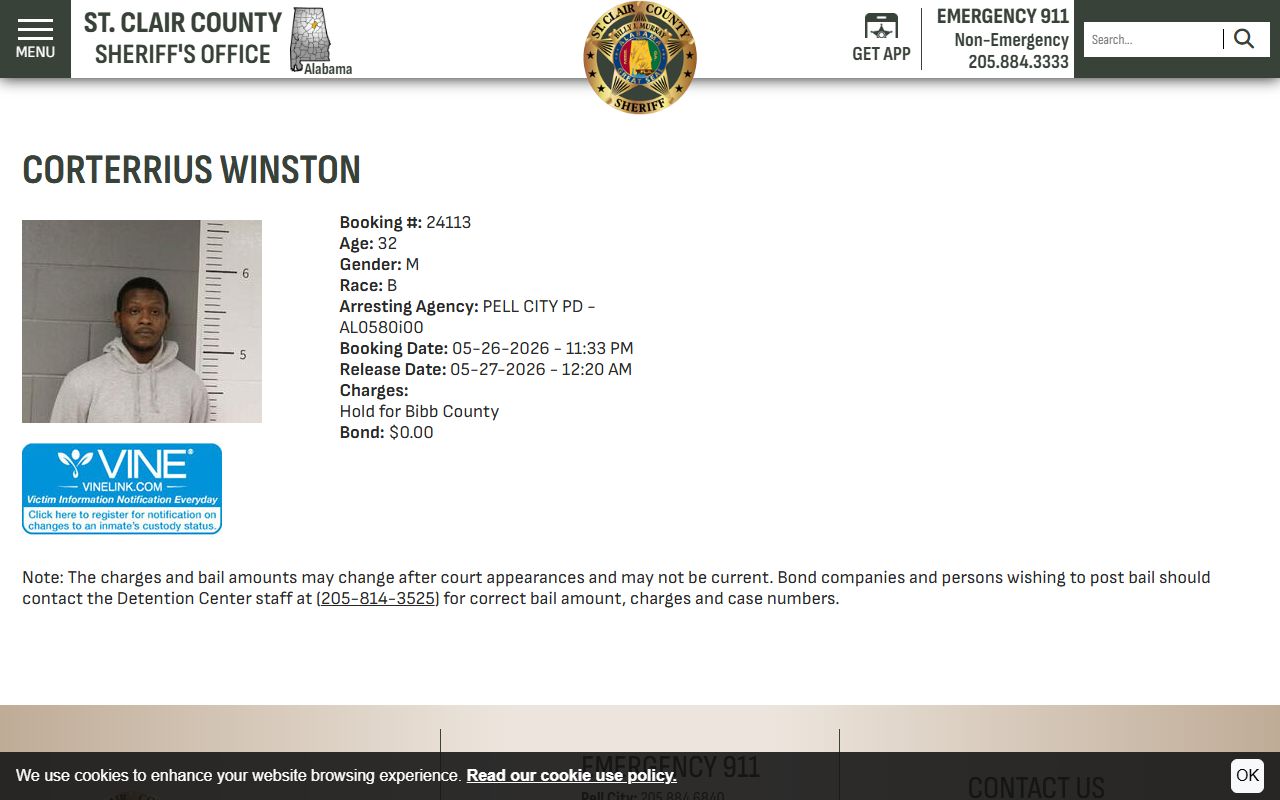 St. Clair County booking photo on a sample inmate roster profile